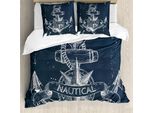 Abakuhaus Copripiumino Marine, Nodo Ancora Bussola, Antiacaro Adatto A Chi Soffre Di Allergie Con Federe, 155 Cm X 220 Cm - 80 X 80 Cm, Blu Scuro Bianco
