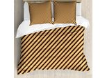 Abakuhaus Set Copripiumino Vintage Per Letti Matrimoniali, A Righe Moderne, Antiacaro, Adatto A Chi Soffre Di Allergie, Con Federe, Marrone Sabbia Cioccolato