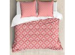 Abakuhaus Copripiumino Rosa, Motivo Orizzontale Con Rombi, Antiacaro E Anallergico, Con Federe, 155 Cm X 220 Cm - 80 X 80 Cm, Corallo Scuro E Bianco