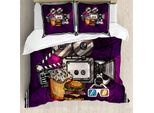 Abakuhaus Copripiumino Moderno, Burgers Popcorns Kino, Antiacaro, Adatto A Chi Soffre Di Allergie, Con Federe, 200 Cm X 200 Cm - 80 X 80 Cm, Viola Terra Giallo