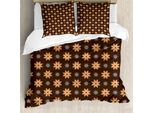Abakuhaus Copripiumino Marrone, Motivo Floreale Arancione Estivo, Antiacaro, Adatto A Chi Soffre Di Allergie, Con Federe, 155 Cm X 220 Cm - 80 X 80 Cm, Marrone Scuro Vermiglio