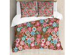 Abakuhaus Copripiumino Con Fiori, Petali E Boccioli, Antiacaro, Adatto A Chi Soffre Di Allergie, Con Federe, 200 Cm X 200 Cm - 80 X 80 Cm, Rosa, Marrone E Verde Acqua
