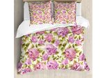 Abakuhaus Shabby Flora Copripiumino, Fiore Con Foglie, Antiacaro, Adatto A Chi Soffre Di Allergie, Con Federe, 200 Cm X 200 Cm - 80 X 80 Cm, Verde Pallido Rosa Baby
