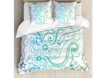 Abakuhaus Copripiumino Con Fiori, Ombre Fiori Fugaci, Antiacaro Adatto A Chi Soffre Di Allergie Con Federe, 155 Cm X 220 Cm - 80 X 80 Cm, Turchese Bianco