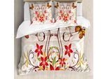 Abakuhaus Copripiumino Con Fiori, Bouquet Botanico, Antiacaro, Adatto A Chi Soffre Di Allergie, Con Federe, 200 Cm X 200 Cm - 80 X 80 Cm, Beige, Verde, Rosso