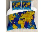 Abakuhaus Set Copripiumino Digitale Per Letti Matrimoniali, Geometrico Moderno, Antiacaro, Adatto A Chi Soffre Di Allergie, Con Federe, Marrone, Giallo, Azzurro, Blu
