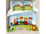 Abakuhaus Copripiumino Con Caricatura, Happy Children Safari, Antiacaro, Adatto A Chi Soffre Di Allergie, Con Federe, 200 Cm X 200 Cm - 80 X 80 Cm, Multicolore