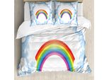 Abakuhaus Copripiumino Con Caricatura, Arcobaleno E Nuvole Soffici, Antiacaro, Adatto A Chi Soffre Di Allergie, Con Federe, 155 Cm X 220 Cm - 80 X 80 Cm, Azzurro E Giallo
