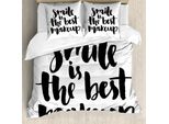 Abakuhaus Copripiumino Con Proverbio, Sorriso Motivazionale, Antiacaro, Adatto A Chi Soffre Di Allergie, Con Federe, 155 Cm X 220 Cm - 80 X 80 Cm, Bianco E Nero
