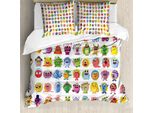 Abakuhaus Copripiumino Animato, Baby Mosters Cartoon, Antiacaro, Adatto A Chi Soffre Di Allergie, Con Federe, 200 Cm X 200 Cm - 80 X 80 Cm, Multicolore