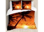Abakuhaus Copripiumino Tropicale, Palme Da Cocco Al Tramonto, Antiacaro, Adatto A Chi Soffre Di Allergie, Con Federe, 200 Cm X 200 Cm - 80 X 80 Cm, Arancione Corallo Marrone