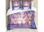 Abakuhaus Set Copripiumino Per Letti Matrimoniali, Tramonto Sulla Neve, Antiacaro, Adatto A Chi Soffre Di Allergie, Con Federe, Viola Pastello, Viola Pallido, Lilla