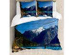 Abakuhaus Set Copripiumino Per Letti Matrimoniali, Alberi Invernali, Antiacaro, Adatto A Chi Soffre Di Allergie, Con Federe, Marrone Scuro, Bianco, Verde, Blu