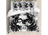 Abakuhaus Copripiumino Gotico, Teschi Horror Scuri, Antiacaro, Adatto A Chi Soffre Di Allergie, Con Federe, 200 Cm X 200 Cm - 80 X 80 Cm, Bianco E Nero