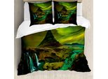 Abakuhaus Copripiumino Nordlicht, Wasserfall Creek, Antiacaro, Adatto A Chi Soffre Di Allergie, Con Federe, 155 Cm X 220 Cm - 80 X 80 Cm, Verde Oliva E Verde Lontano