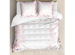 Abakuhaus Copripiumino Con Fiori, Petali Di Fiori, Antiacaro, Adatto A Chi Soffre Di Allergie, Con Federe, 200 Cm X 200 Cm - 80 X 80 Cm, Rosa Baby E Verde Chiaro
