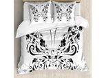 Abakuhaus Copripiumino Butterfly, Swirl Flower, Antiacaro, Adatto A Chi Soffre Di Allergie, Con Federe, 155 Cm X 220 Cm - 80 X 80 Cm, Bianco E Nero