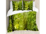 Abakuhaus Copripiumino Naturale, Foglie E Rami Del Bosco, Antiacaro, Adatto A Chi Soffre Di Allergie, Con Federe, 200 Cm X 200 Cm - 80 X 80 Cm, Verde Lime Marrone