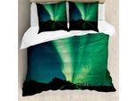 Abakuhaus Set Copripiumino Nordlicht Per Letti Matrimoniali, Magisches Himmel BrüCke, Antiacaro Adatto A Chi Soffre Di Allergie Con Federe, Verde Felce E Blu Scuro