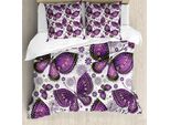 Abakuhaus Copripiumino Naturale, Farfalla, Antiacaro, Adatto A Chi Soffre Di Allergie, Con Federe, 200 Cm X 200 Cm - 80 X 80 Cm, Viola, Bianco, Viola