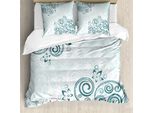 Abakuhaus Copripiumino Con Fiori, Petali Di Fiori Shabby, Antiacaro, Adatto A Chi Soffre Di Allergie, Con Federe, 200 Cm X 200 Cm - 80 X 80 Cm, Azzurro Baby E Verde Giada