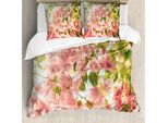 Abakuhaus Set Copripiumino Primaverile Per Letti Matrimoniali, Fiori Estivi Solari, Antiacaro, Adatto A Chi Soffre Di Allergie, Con Federe, Verde Oliva E Rosa Chiaro