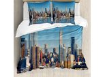 Abakuhaus New York Copripiumino, Skyline Urbano, Antiacaro, Adatto A Chi Soffre Di Allergie, Con Federe, 200 Cm X 200 Cm - 80 X 80 Cm, Blu Grigio