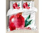 Abakuhaus Copripiumino Con Motivi Fruttati, Acquerello Disegnato A Mano, Antiacaro, Adatto A Chi Soffre Di Allergie, Con Federe, 200 Cm X 200 Cm - 80 X 80 Cm, Magenta Verde Bosco