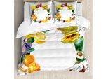 Abakuhaus Copripiuma Con Motivo Frutta, Alimenti Naturali E Verdure, Antiacaro, Adatto A Chi Soffre Di Allergie, Con Federe, 200 Cm X 200 Cm - 80 X 80 Cm, Multicolore