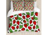 Abakuhaus Copripiuma Con Motivo Frutta, Succose Foglie Di Fragola, Antiacaro, Adatto A Chi Soffre Di Allergie, Con Federe, 200 Cm X 200 Cm - 80 X 80 Cm, Rosso Felce-Verde