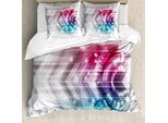 Abakuhaus Copripiumino Moderno, Geometrico Futuristico, Antiacaro, Adatto A Chi Soffre Di Allergie, Con Federe, 200 Cm X 200 Cm - 80 X 80 Cm, Azzurro, Grigio, Rosa