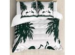 Abakuhaus Set Copripiumino Flamingo Per Letti Matrimoniali, Uccelli Tropicali E Palme, Antiacaro, Adatto A Chi Soffre Di Allergie, Con Federe, Verde Reseda Scuro Cocco