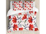 Abakuhaus Copripiumino Floreale, Tulipani Vintage, Antiacaro, Adatto A Chi Soffre Di Allergie, Con Federe, 155 Cm X 220 Cm - 80 X 80 Cm, Pesca, Verde E Rosso