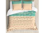 Abakuhaus Copripiumino Etnico, Motivo A Volute, Antiacaro, Adatto A Chi Soffre Di Allergie, Con Federe, 155 Cm X 220 Cm - 80 X 80 Cm, Turchese E Corallo
