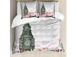 Abakuhaus London Copripiumino, Vintage Big Ben London, Antiacaro, Adatto A Chi Soffre Di Allergie, Con Federe, 200 Cm X 200 Cm - 80 X 80 Cm, Grigio