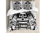 Abakuhaus Copripiumino Con Teschi, Astronauta Con Teschi, Antiacaro, Adatto A Chi Soffre Di Allergie, Con Federe, 155 Cm X 220 Cm - 80 X 80 Cm, Bianco E Nero