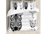 Abakuhaus Copripiumino Per Animali Domestici, Safari Wildlife Sketch, Antiacaro, Adatto A Chi Soffre Di Allergie, Con Federe, 155 Cm X 220 Cm - 80 X 80 Cm, Bianco E Nero