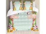 Abakuhaus Set Copripiumino Flamingo Per Letti Matrimoniali, Fiori Tropicali Animali, Antiacaro Adatto A Chi Soffre Di Allergie Con Federe, Azzurro Multicolore