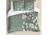 Abakuhaus Bohem Set Copripiumino Per Letti Matrimoniali, Romantici Fiori Primaverili, Antiacaro, Adatto A Chi Soffre Di Allergie, Con Federe, Verde Mandorla, Verde Reseda