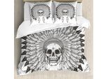Abakuhaus Copripiumino Stammes, Teschi, Antiacaro, Adatto A Chi Soffre Di Allergie, Con Federe, 155 Cm X 220 Cm - 80 X 80 Cm, Grigio Antracite Bianco