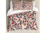 Abakuhaus Copripiumino Con Fiori, Foglie Floreali Astratte, Antiacaro, Adatto A Chi Soffre Di Allergie, Con Federe, 200 Cm X 200 Cm - 80 X 80 Cm, Beige, Rosso, Bianco