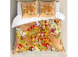 Abakuhaus Copripiumino Con Fiori, Banner Summerart, Antiacaro, Adatto A Chi Soffre Di Allergie, Con Federe, 200 Cm X 200 Cm - 80 X 80 Cm, Arancione, Rosso E Bianco
