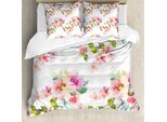 Abakuhaus Set Copripiumino Shabby Chic Per Letti Matrimoniali, Petali Acquerellati, Antiacaro, Adatto A Chi Soffre Di Allergie, Con Federe, Verde