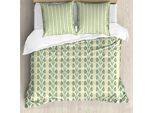 Abakuhaus Copripiumino Con Motivi Floreali, Antiacaro E Anallergico, Con Federe, 155 Cm X 220 Cm - 80 X 80 Cm, Verde Giada E Arancione
