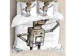 Abakuhaus Copripiumino Fantasia, Robot Futuristico Fugace, Antiacaro, Adatto A Chi Soffre Di Allergie, Con Federe, 200 Cm X 200 Cm - 80 X 80 Cm, Arancione Chiaro Nero Grigio