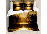 Abakuhaus Copripiumino Naturale, Idilliaco Tramonto Mattutino, Antiacaro Adatto A Chi Soffre Di Allergie Con Federe, 200 Cm X 200 Cm - 80 X 80 Cm, Sepia