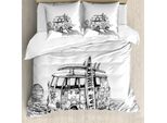 Abakuhaus Copripiumino, Summer Surfing Beach, Antiacaro, Adatto A Chi Soffre Di Allergie, Con Federe, 200 Cm X 200 Cm - 80 X 80 Cm, Grigio Antracite Bianco