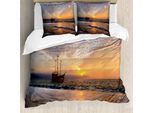 Abakuhaus Copripiumino Nautico, Nave Pirata Tra Le Onde, Antiacaro, Adatto A Chi Soffre Di Allergie, Con Federe, 200 Cm X 200 Cm - 80 X 80 Cm, Multicolore