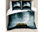 Abakuhaus Copripiumino Notte Stellata, Luna Piena E Castello, Antiacaro, Adatto A Chi Soffre Di Allergie, Con Federe, 155 Cm X 220 Cm - 80 X 80 Cm, Verde, Nero, Ardesia, Blu