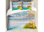 Abakuhaus Copripiumino Paesaggio, Isola Deserta Oceano, Antiacaro Adatto A Chi Soffre Di Allergie Con Federe, 200 Cm X 200 Cm - 80 X 80 Cm, Turchese Acquamarina E Verde